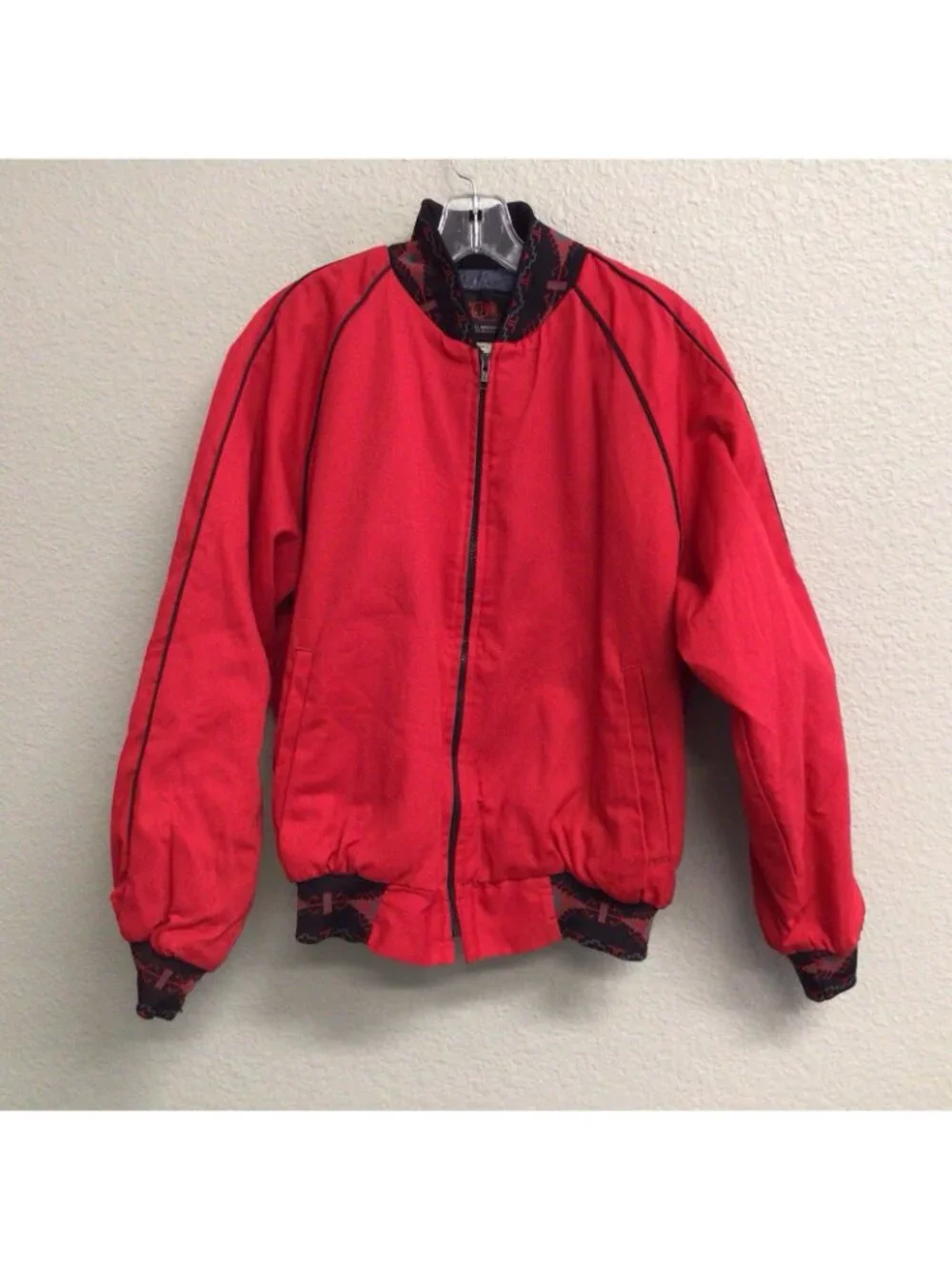 Vintage Western Canvas Red Aztec Work Blanket Lined Jacket Large Clark County